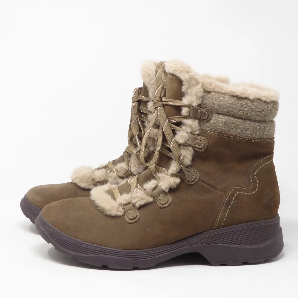 Clarks Aveleigh Edge Womens Winter Boots Brown Faux Fur Trim Lace Up Suede 9.5M